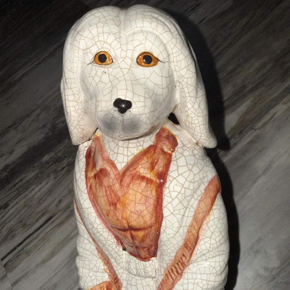 Vintage Crackle Finish Standing Ceramic Dog Statue 14